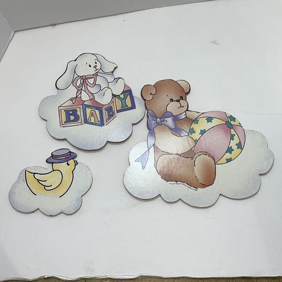 Vintage 1995 Daisy Kingdom Baby 3pc pressed cardboard nursery wall hangings - Picture 1 of 8